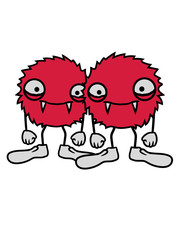 2 kleine vampire freunde team paar crew niedlich ball haarig wuschel süß kugel rund monster gesicht böse lustig augen mund scharfe zähne horror halloween gruselig comic cartoon clipart