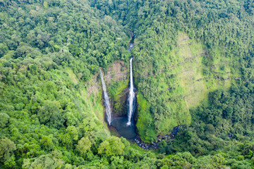 Aerial view Tad Fan Waterfall at Paksong, Champasak, Lao PDR