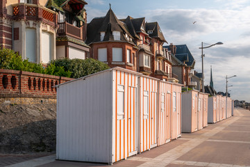 Typical buildings and beach cabins of Houlgate, Normandy, France