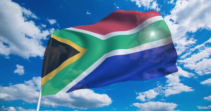 Flag of South Africa with fabric structure against a cloudy sky (loopable)