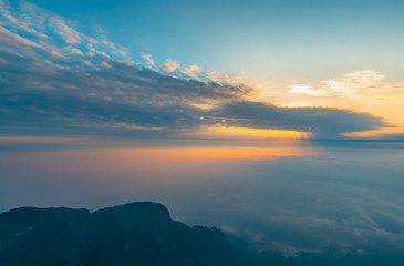•	sea of clouds in the morning sun, at the top of Emei Mountain in Sichuan Province, China