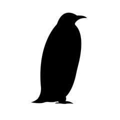 Vector flat black silhouette of penguin isolated on white background