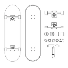 Foto op Aluminium Vector flat line drawn set collection of skateboard parts isolated on white background © Sweta