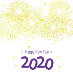 New year 2020 background illustration with gold fireworks