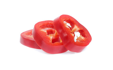 peppers with white background. Cut in half with slices
