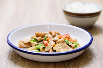 Thai food, Fried chicken with cashew nut and rice