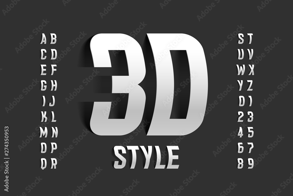Fototapete three-dimensional style font design, 3d alphabet letters and numbers