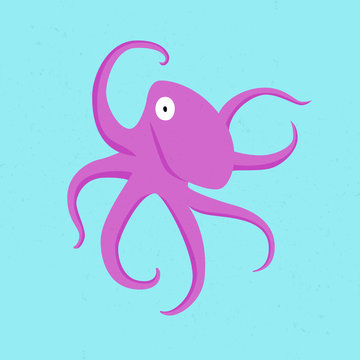 octopus flat character isolated on cayn background.