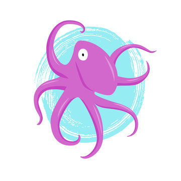 octopus flat character isolated on cayn spot background.