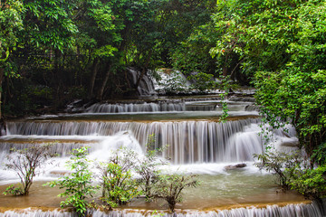 Huai Mae Kamin Waterfall, beautiful in the rain forest in Thailand, Kanchanaburi Province