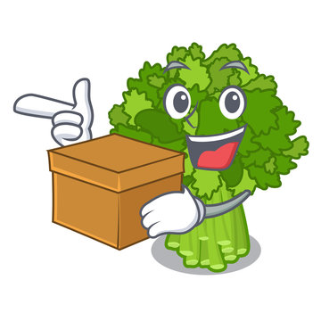 With box brocoli rabe in the cartoon shape