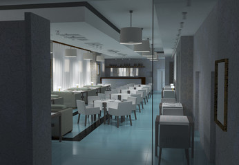 restaurant, interior visualization, 3D illustration