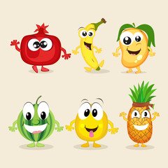 Set of funny fruit characters.