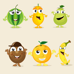 Set of funny fruit characters.