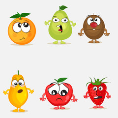 Set of fruit cartoon characters.