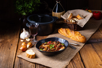 classic beef goulash with peppers and onions