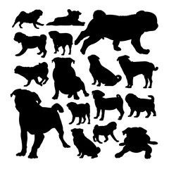 Pug dog animal silhouettes. Good use for symbol, logo, web icon, mascot, sign, or any design you want.