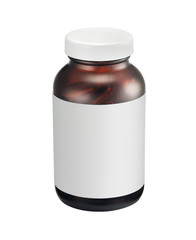 Medicine bottle of brown glass isolated on white background