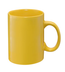 Yellow cup isolated on white background
