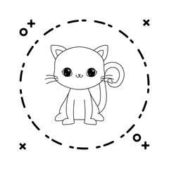 cute cat animal with frame circular
