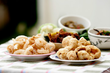 all kind of sticky pork in the dish ready to eat