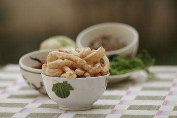 pork crispy in the bowl on the table