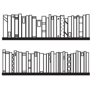 Bookshelf. Silhouette of various covers on the shelf. Vector illustration.