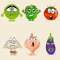 Set of colorful vegetable cartoon characters.