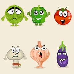 Fotobehang Set of colorful vegetable cartoon characters. © Abdul Qaiyoom