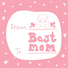 White pink colors  illustration in style postcards. On the first line there is inscription 