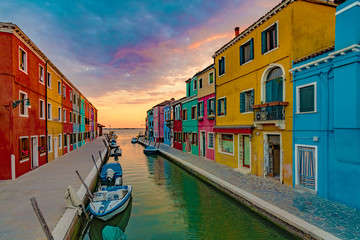 The colourful Burano in Italy at dawn