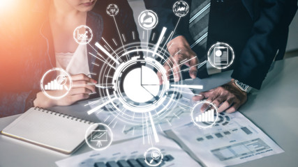Data Analysis for Business and Finance Concept. Graphic interface showing future computer...