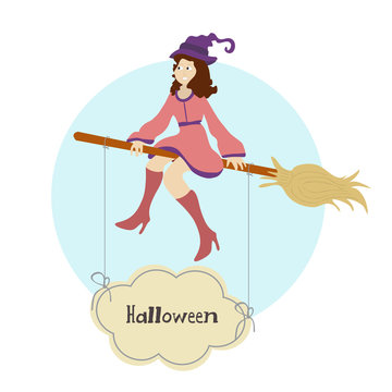 Halloween party celebration with flying girl.