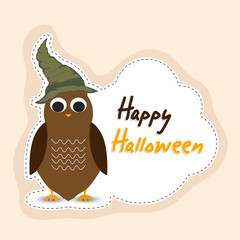 Halloween party celebration poster with owl in pilgrim hat.