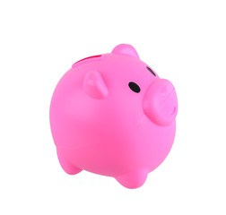 Pink piggy bank save coins isolated on a white background with clipping path