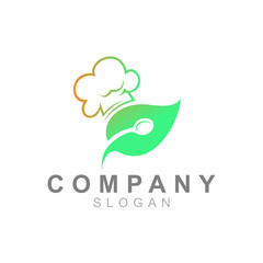 chef logo with leaf design vector, restaurant icon , chef and leaf