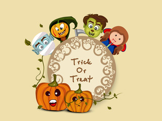 Trick or Treat stiker, tag or label for Halloween party celebration.