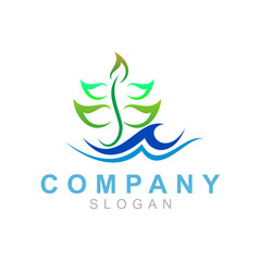 logo leaves with sea waves, tree logo and wave logo template, medical icon