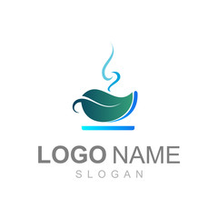 leaf logo and tea drink with a simple look, cafe design illustration