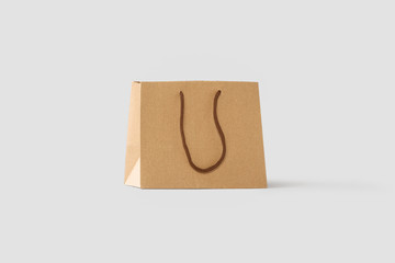 Brown Paper Bag Mock up isolated on light gray background.Realistic photo.3D rendering.