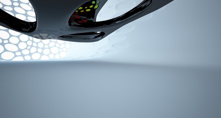 Abstract black and colored gradient parametric interiorwith window. 3D illustration and rendering.