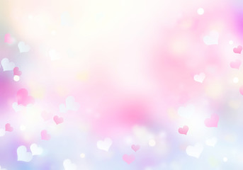 Soft colors pink violet blurred bokeh hearts background,valentine texture.
