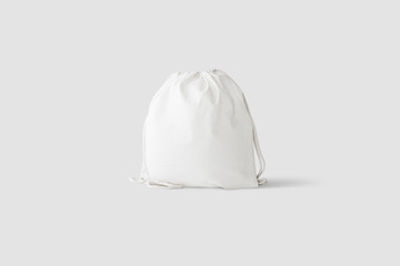 White Drawstring Pack template Mock up of Bag.Canvas Bag with drawstring. 3D rendering.