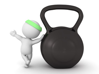 3D Character looking up at big kettlebell
