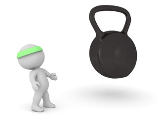 3D Character holding kettlebells in his hands