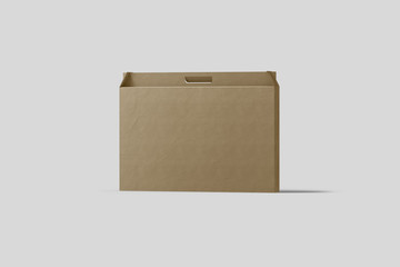 Craft brown Paper Bag Mock up isolated on light gray background.Realistic photo.3D rendering.