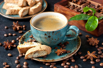 Cup of coffee with  homemade cookies