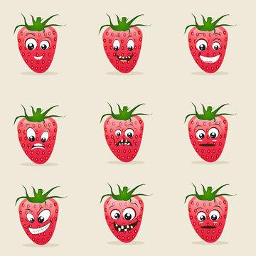 Concept of different expressions with strawberry.