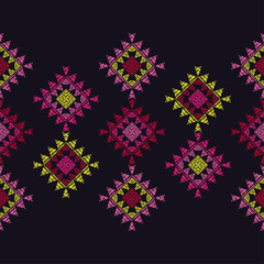 Ethnic boho seamless pattern. Lace. Embroidery on fabric. Patchwork texture. Weaving. Traditional ornament. Tribal pattern. Folk motif. Can be used for wallpaper, textile, wrapping, web.