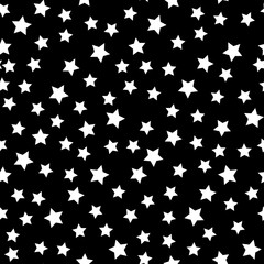 Fototapeta na wymiar Star seamless pattern. Black and white retro background. Chaotic elements. Abstract geometric shape texture. Effect of sky. Design template for wallpaper,wrapping, textile. Vector Illustration